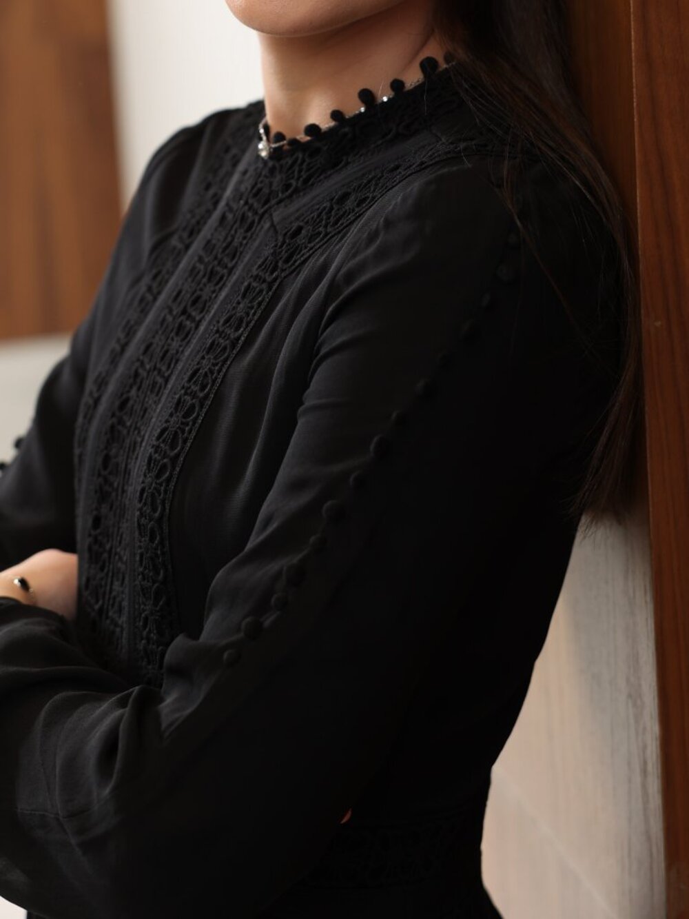 Size 0 Black chiffon long sleeve modest evening dress